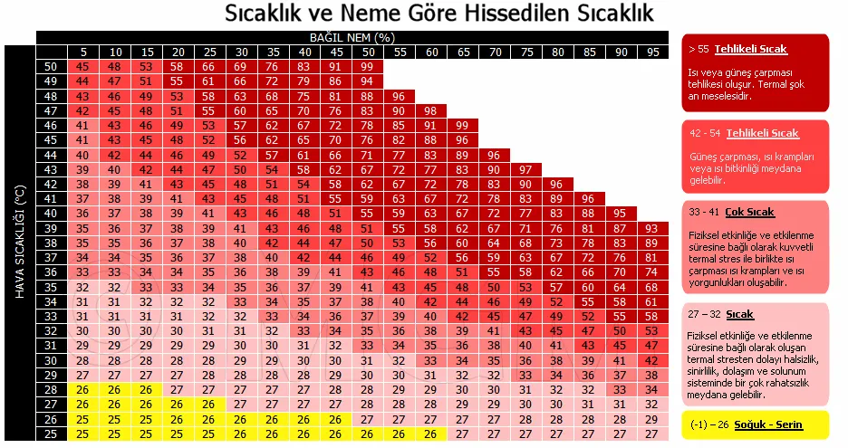 Hissedilen Sıcaklık ile Nem ilişkisi