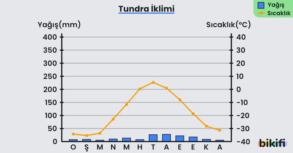 Tundra ikliminin yağış ve sıcaklık grafikleri