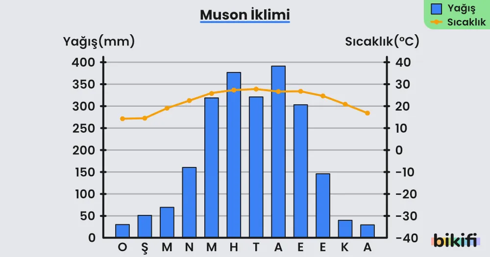 Muson ikliminin yağış ve sıcaklık grafikleri