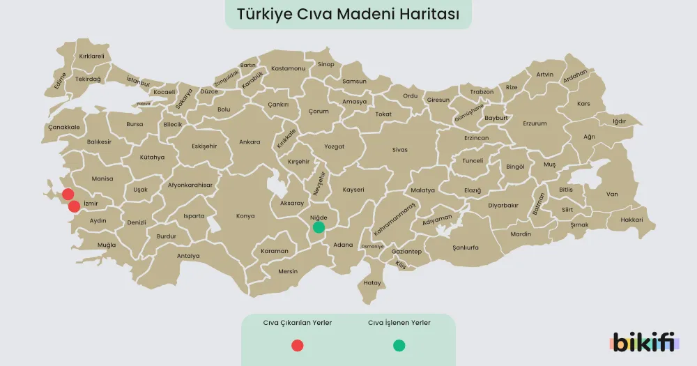 Civa madeninin çıkarıldığı yerler