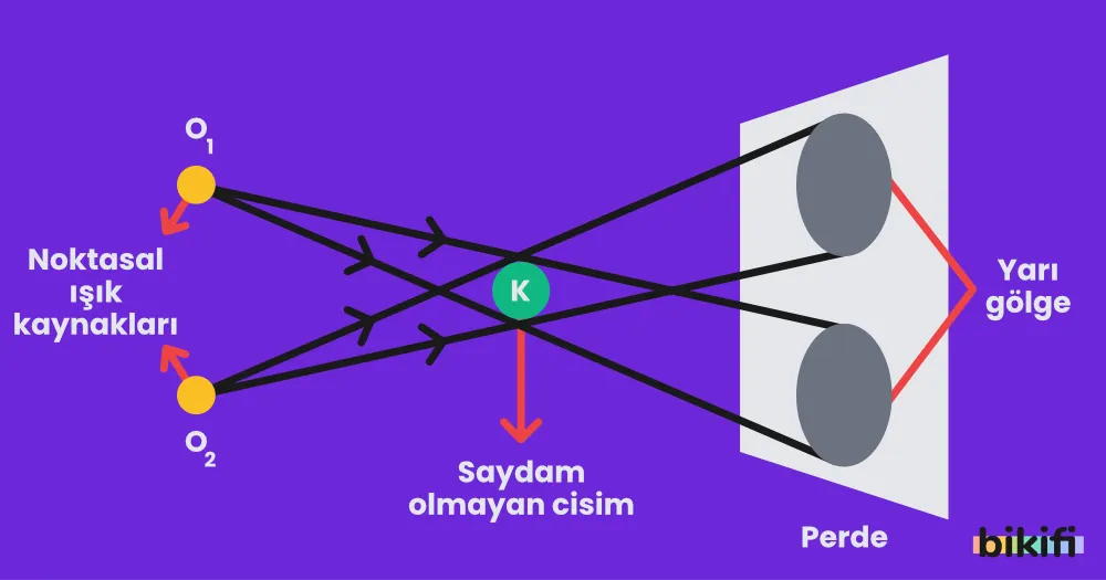 Noktasal ışık kaynaklarının perdede oluşturduğu yarı gölgeler